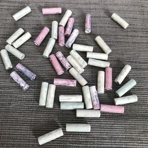 PERUVIAN HANDMD CERAMIC TUBE BEAD GRAY PINK PURPLE